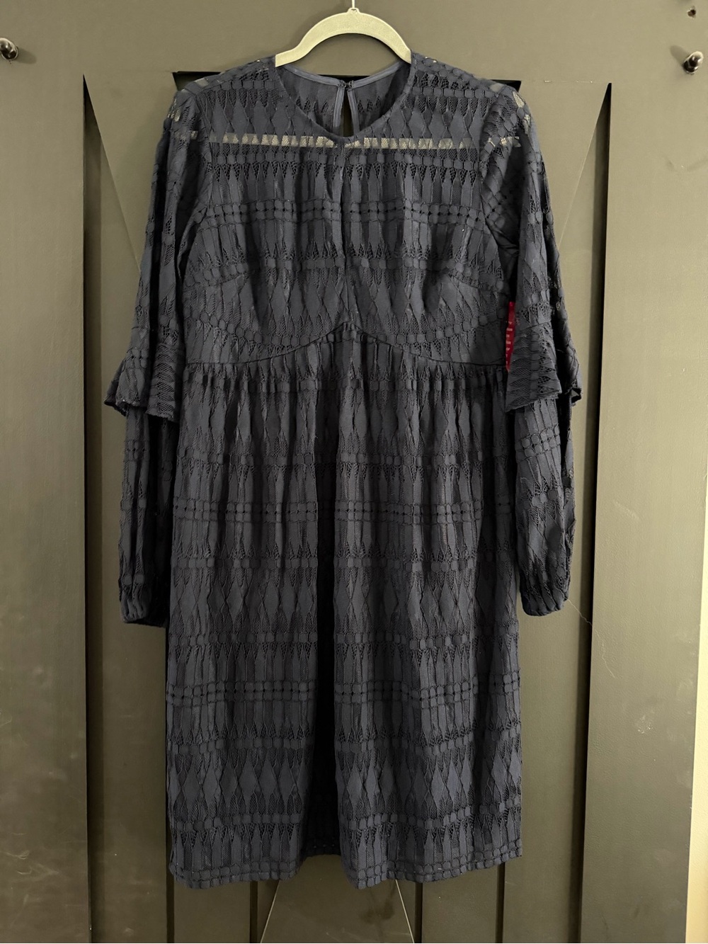 Trina Turk Navy Lace Long Sleeve Midi Dress
